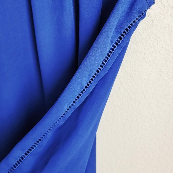 PLEIONE Blue Sheer Top Short Sleeve Blouse Shirt w/ Diamond Pattern - Picture 4 of 7